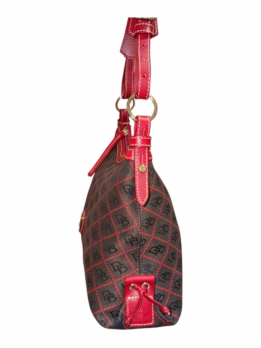 Dooney & Bourke Brown Monogram Shoulder Bag with Red Trim - Picture 5 of 9